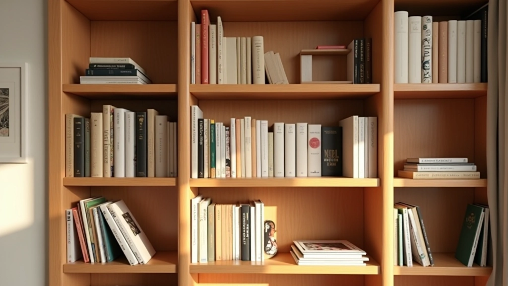 Biblioteca privada con libros de arte y catálogos de galerías organizados en estantes de roble